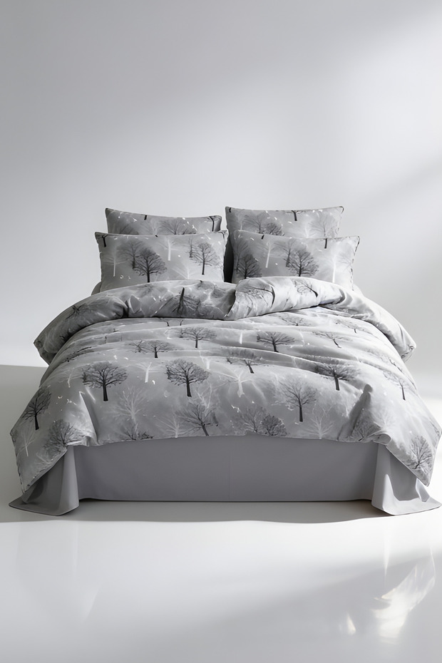 Domácí šedá sada luxusních bavlněných povlaků na přikrývku se vzorem dvojitého stromu - sada - 2