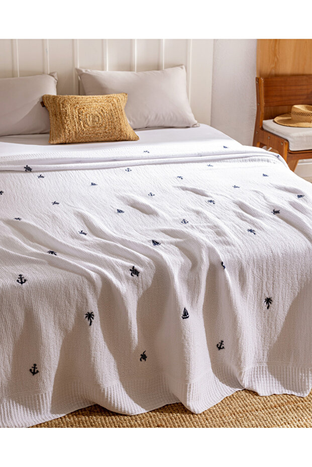 مفرش سرير مزدوج من ريفا - أبيض - 2