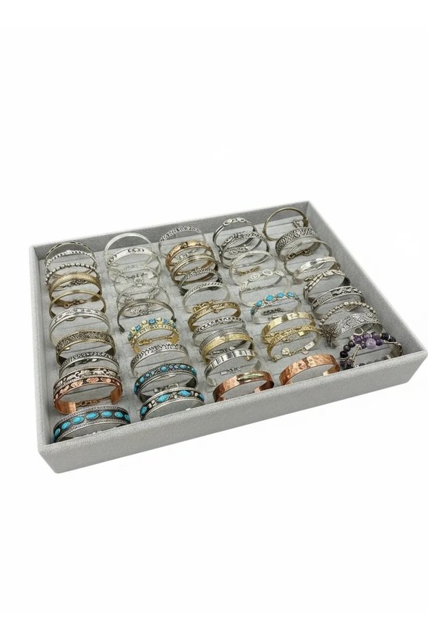 Domestic Production Suede Fabric Gray Color 34/24 Cm Submerged Pull-Inside Bracelet Cuff Tray
