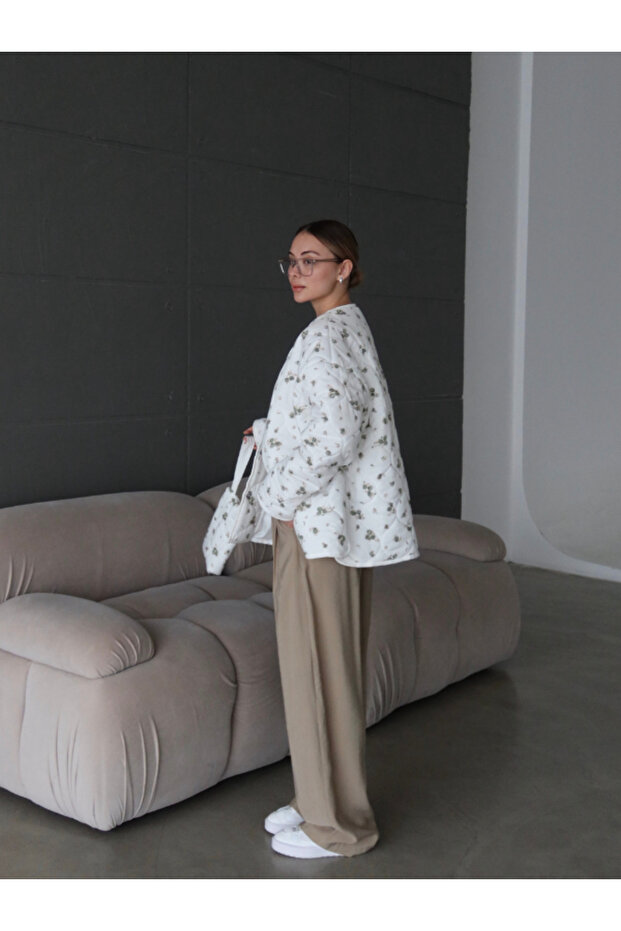 ÇİÇEKLİ ÇANTALI KAPİTONE OVERSİZE CEKET - 5