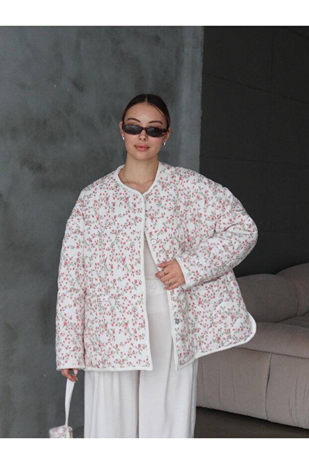 ÇİÇEKLİ ÇANTALI KAPİTONE OVERSİZE CEKET - 4