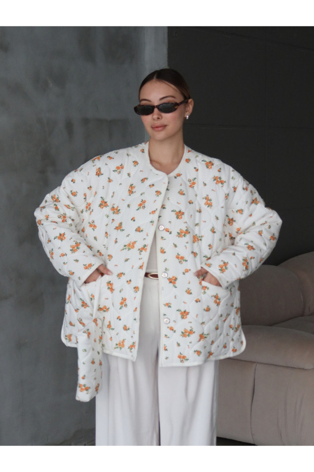 ÇİÇEKLİ ÇANTALI KAPİTONE OVERSİZE CEKET - 3