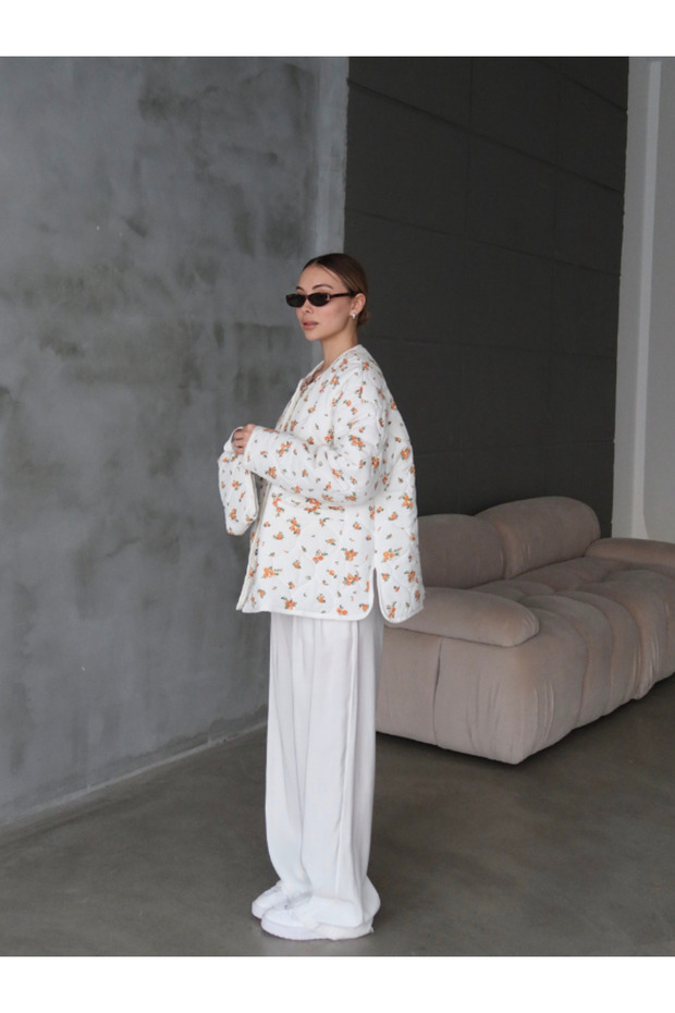 ÇİÇEKLİ ÇANTALI KAPİTONE OVERSİZE CEKET - 7