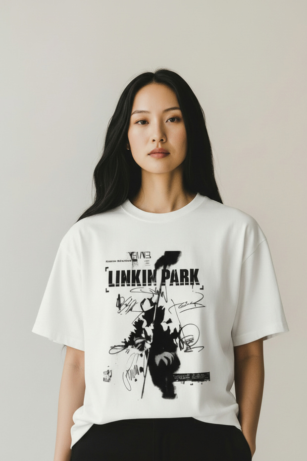 Linkin Park Printed 100% Cotton Unisex Oversized Rock T-Shirt Tee Shirt