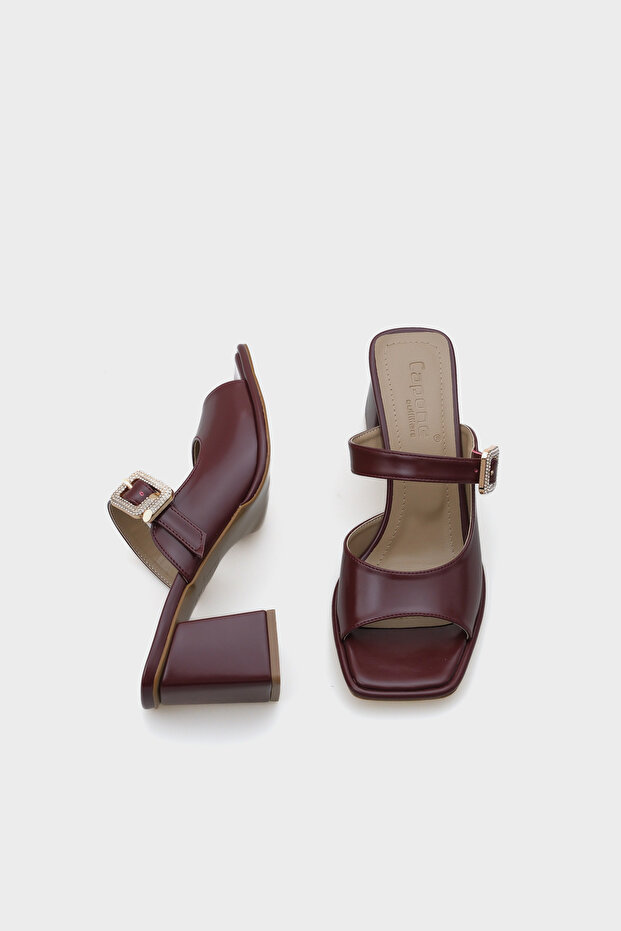 Monika Blunt Toe Medium Heeled Stone Buckle Women's Slippers - 3