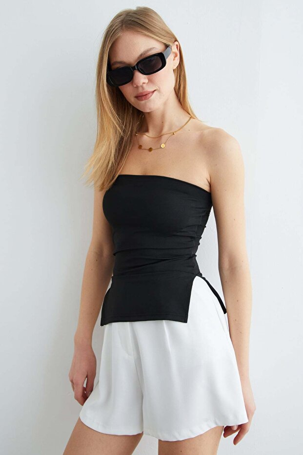 بلوزة أساسية بدون حمالات مع فتحات جانبية - 2