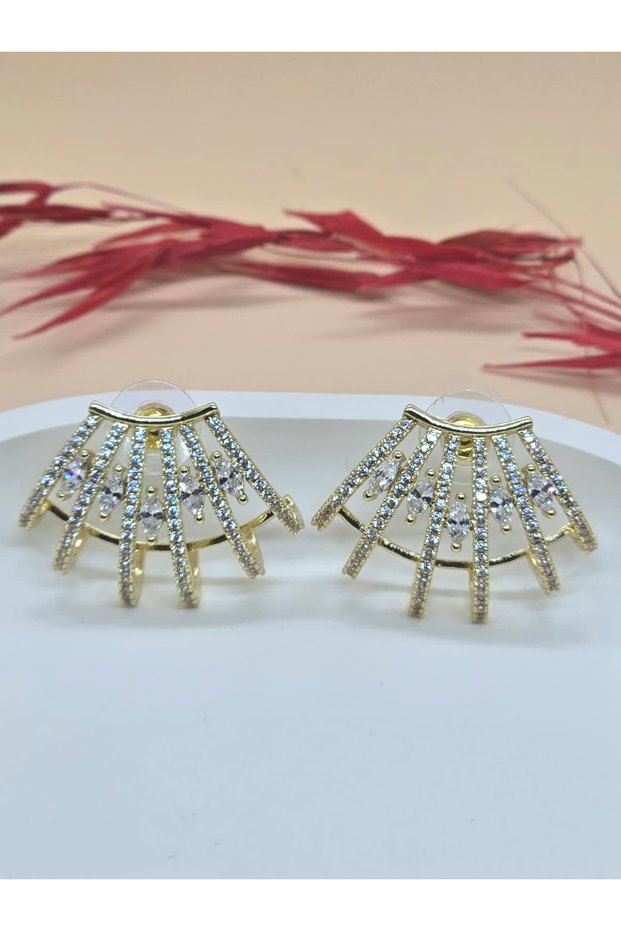 Gold Color Curved Zircon Stone Earrings