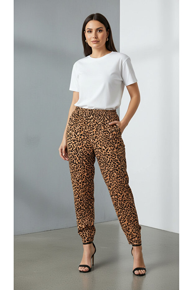 Leopard Pattern Pleated Knitted Trousers - 1