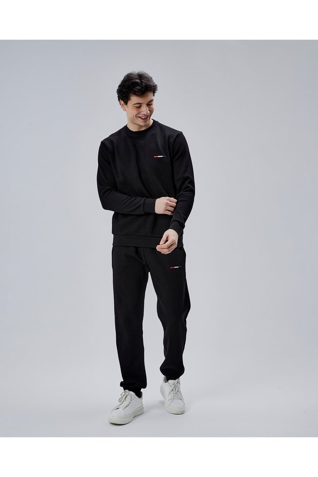Mooncover Men's Double Face Piqué Tracksuit Set – Embroidered Detail Black