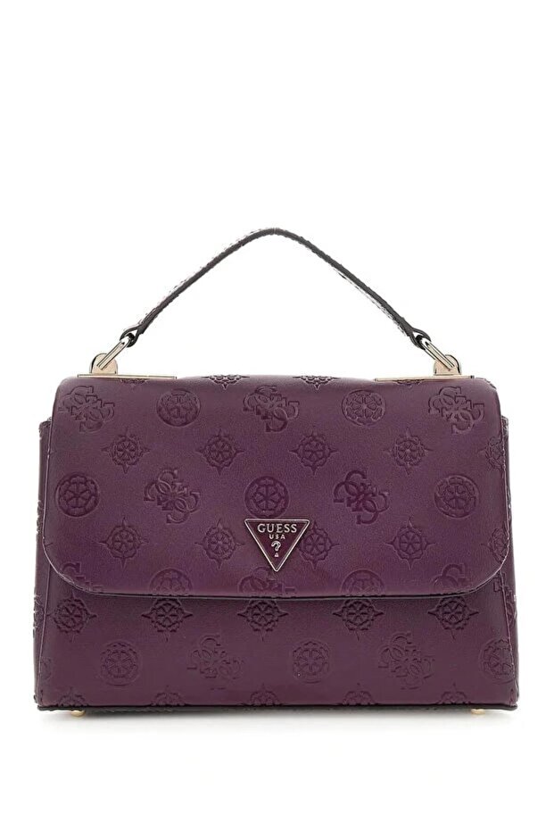 Women's Embossed Monogram Patterned Hand and Shoulder Bag - Plum