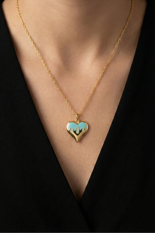Steel 22K Blue Heart Necklace 45 cm | Gold Color Non Tarnish Jewelry Women Steel Necklace
