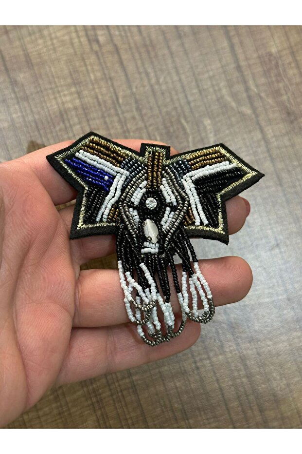 Beadwork Tasseled Epaulet Coat of Arms Sewing Accessory 8X6 cm