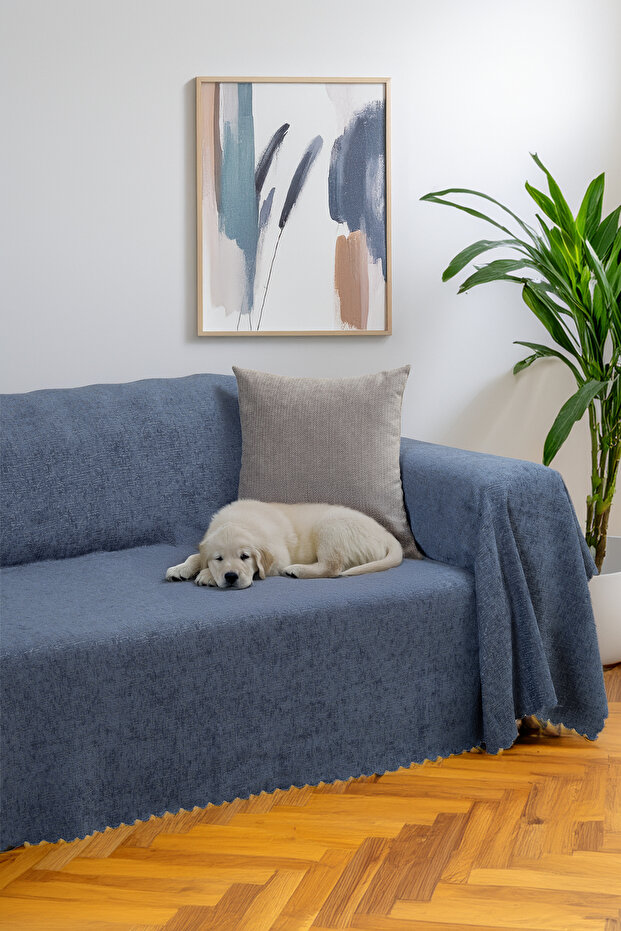 Premium Seat Cover 175X350 Xlarge Grammage Jacquard Chenille Midnight Blue | Sofa Cover | Non-Slip