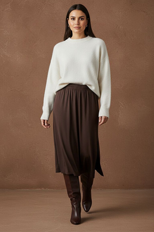 Coffee Side Slit Skirt - 3
