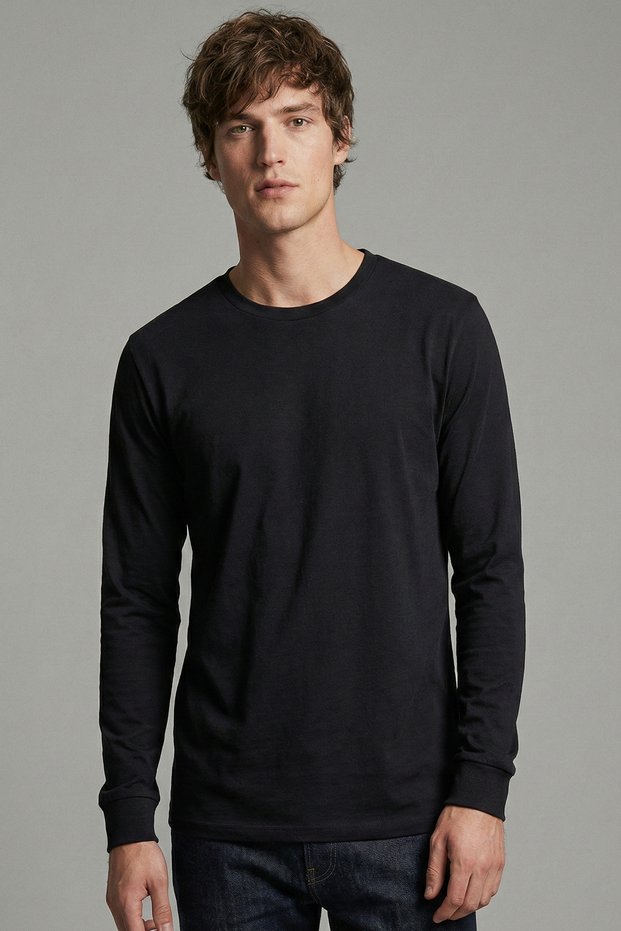 Men's Black Cotton Pack Standard Cut Crew Neck Long Sleeve T-Shirt