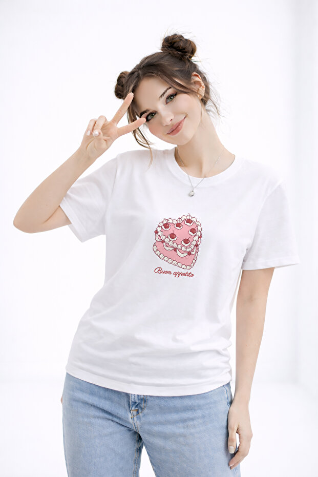 Women's Printed Cotton T-Shirt Cake Buon Appetito Oversized T-Shirt