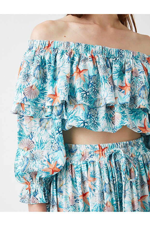 Crop Blouse Patterned Frilly - 5