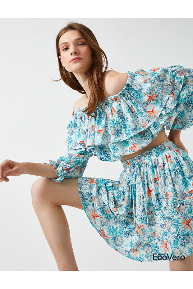 Crop Blouse Patterned Frilly - 1