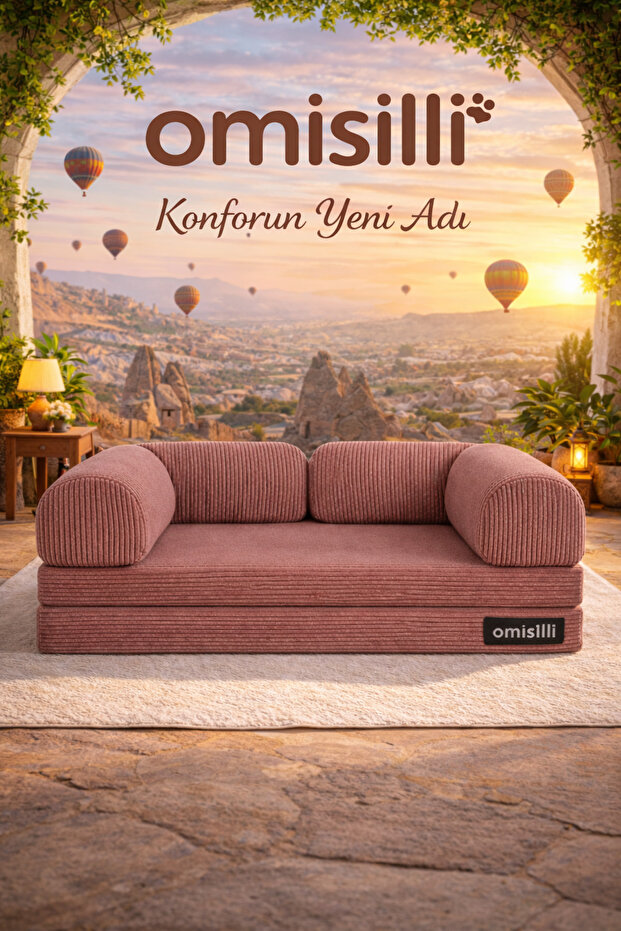 OMİSİLLİ Kaymaz Cırt Bantlı Katlanabilir Kanepe Yatak – Fitilli Kadife, Yıkanabilir, Çökmez (90x180x32)