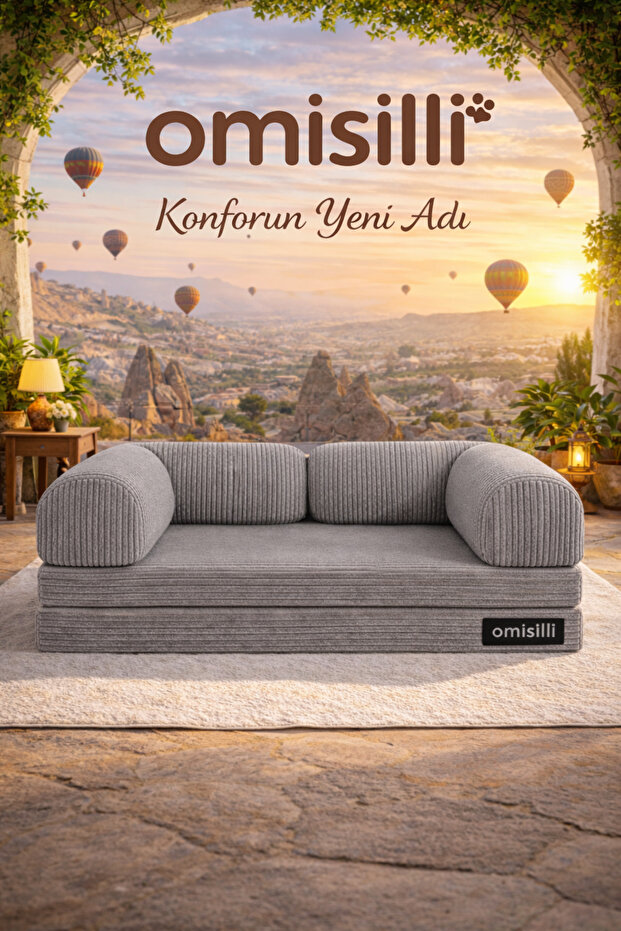 OMİSİLLİ Kaymaz Cırt Bantlı Katlanabilir Kanepe Yatak – Fitilli Kadife, Yıkanabilir, Çökmez (90x180x32)