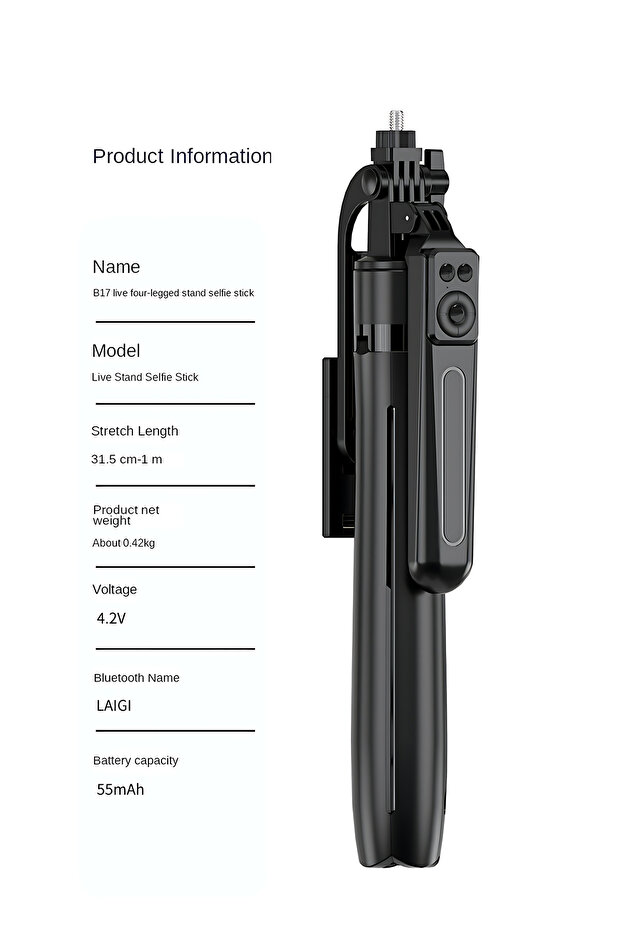 عصا تصوير سيلفي مع حامل ثلاثي - مع ريموت بلوتوث - قابل للطي - 4