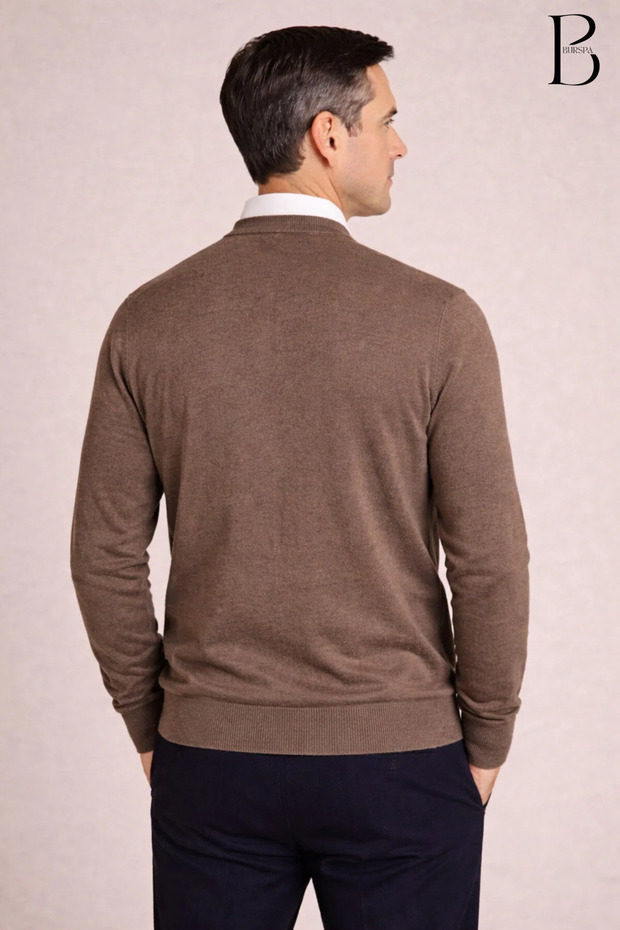 سترة أبي شتوية من الصوف الناعم الناعم باللون البني مع جيوب - 5