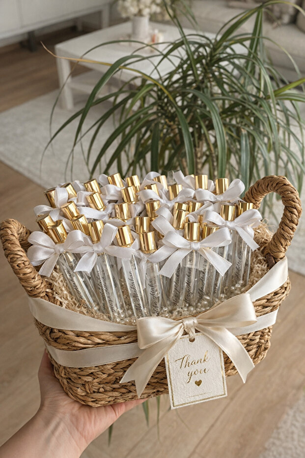 Likie Design Fiyonk Detaylı Fısfıslı Sprey Şişe İncili Kolonya 10ml -Nişan,Nikah,Kına,Söz Hediyelik-15 Adet