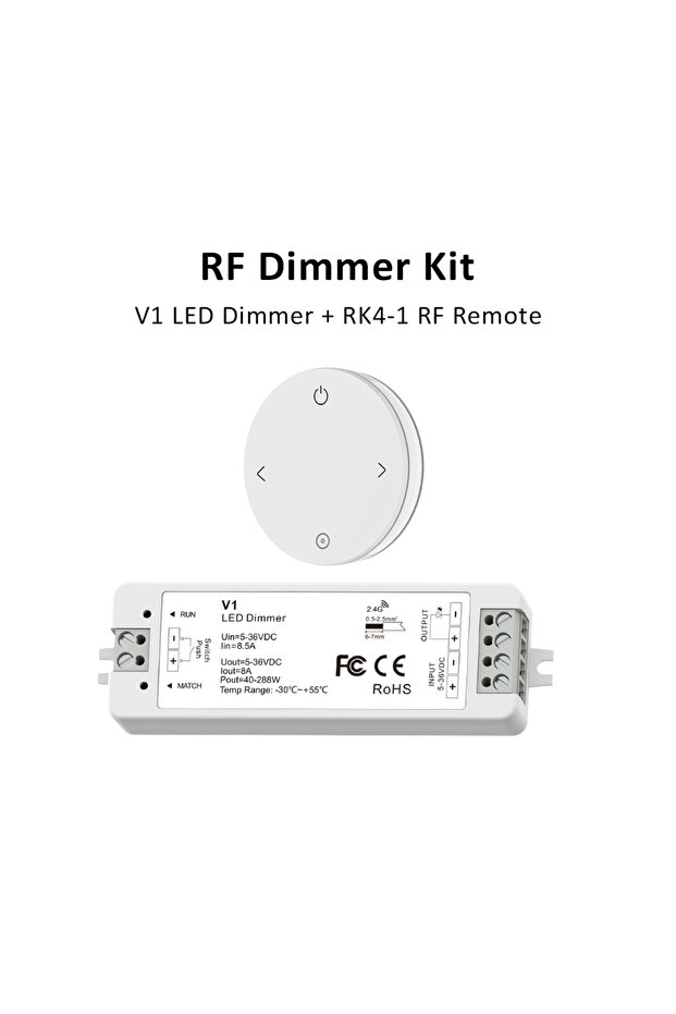 طقم مُخفّت إضاءة RF، مُخفّت إضاءة LED بجهد 12 فولت/24 فولت، وحدة تحكم عن بُعد لاسلكية بتردد 2.4 جيجا هرتز، مفتاح تعتيم 5 فولت/36 فولت 8 أمبير