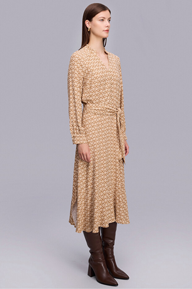 Geometric Pattern Split Midi Length Dress - 3