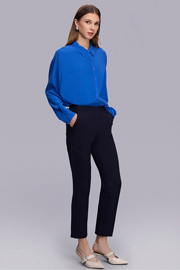 Önü Dikişli Lacivert Örme Pantolon - 3