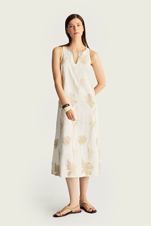 Bej Midi Boy Elbise - 2