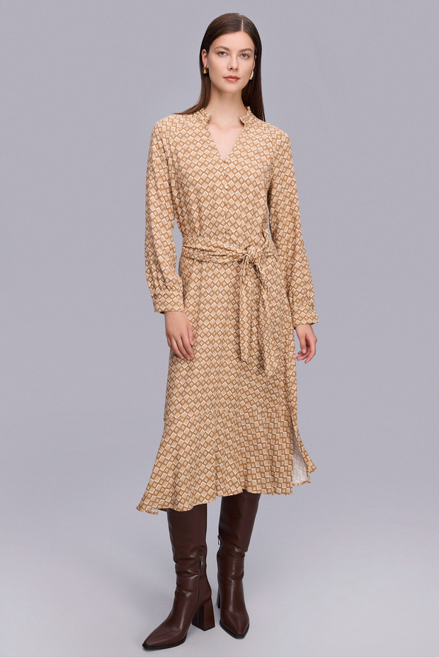 Geometric Pattern Split Midi Length Dress - 1