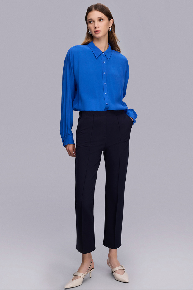 Önü Dikişli Lacivert Örme Pantolon - 2