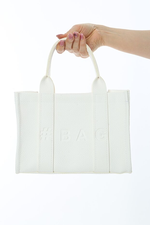 Beyaz Deri Mini Tote Çanta - 3