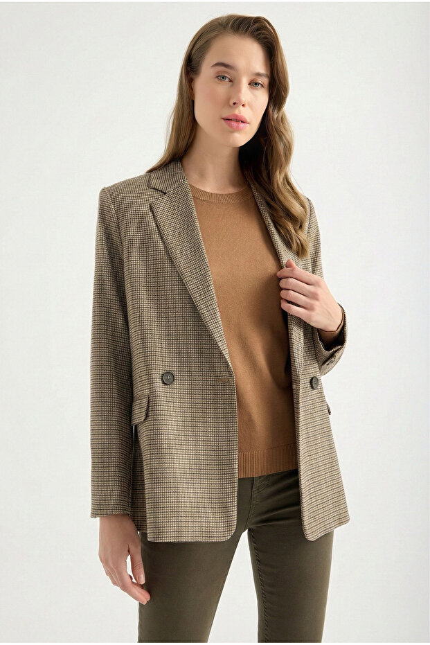 Wool Houndstooth Blazer Jacket - 6