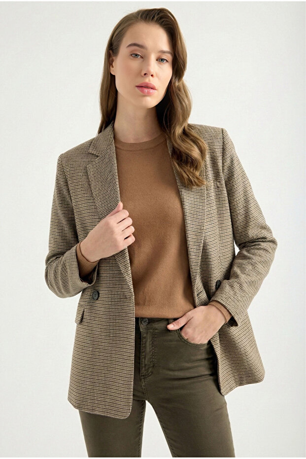 Wool Houndstooth Blazer Jacket - 1