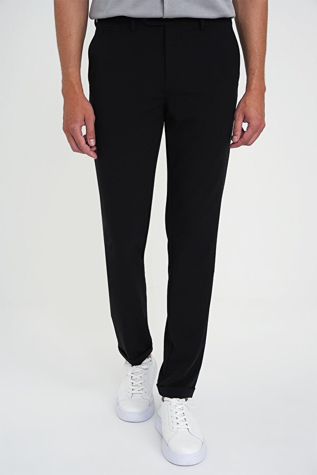 Comfort Fit Elastic Waist Flexible Black Sports Pants P 1189