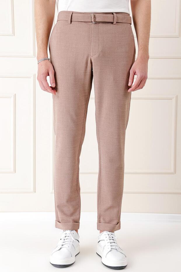 Comfort Fit Belden Fabric Belted Cotton Beige Jogger Pants P 1154