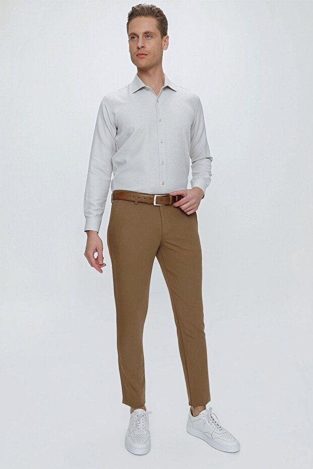 Slim Fit Side Pocket Stretch Cotton Camel Chino Trousers P 1077
