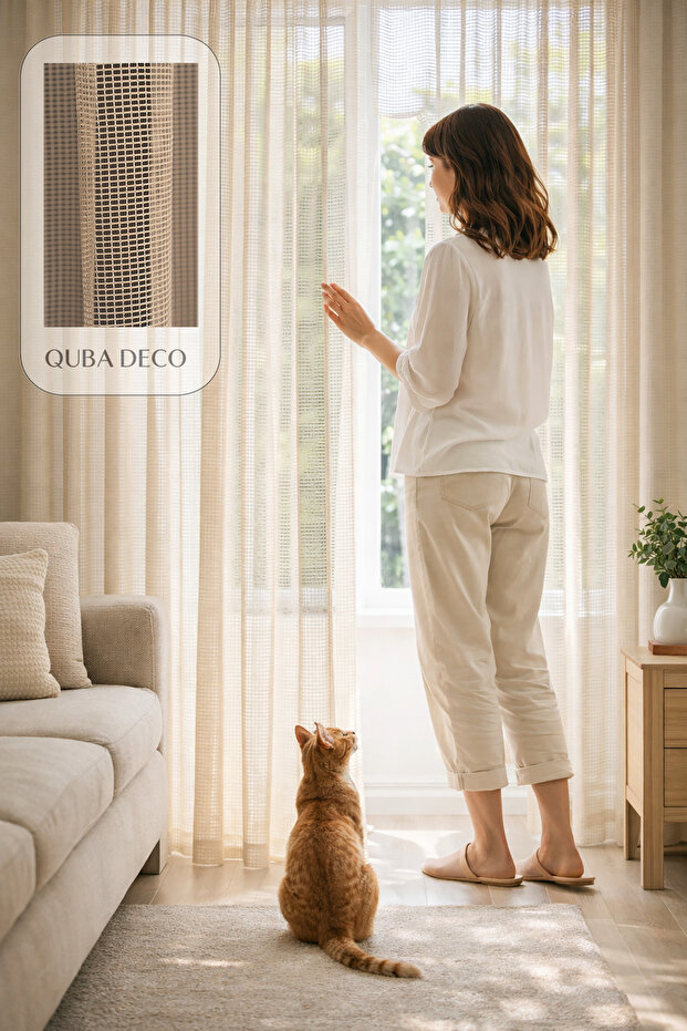Flowy Durable Decorative Weighted Animal-Friendly 1/2 Sparse Pleated Tulle Curtain Kitchen Living Room Bedroom