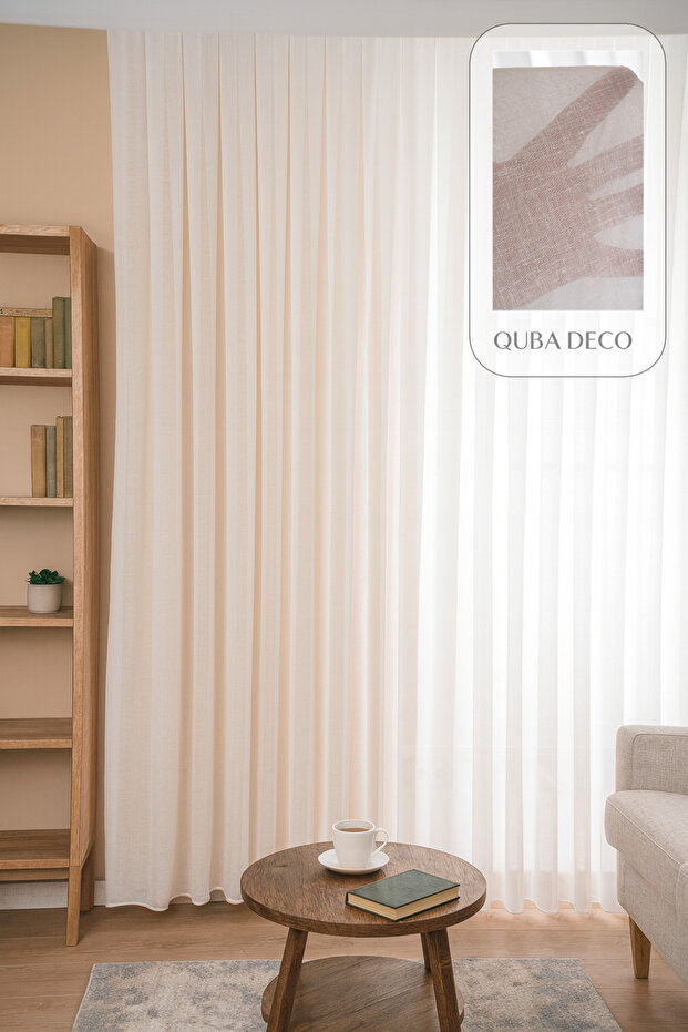 Premium Natural Linen Textured Soft Draped 1/3 Regular Pleated Tulle Curtain for Living Room Bedroom