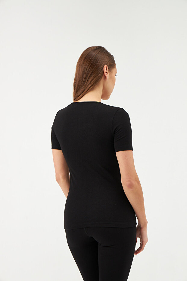 Siyah Kadın Termal Kısa Kol Üst - 4