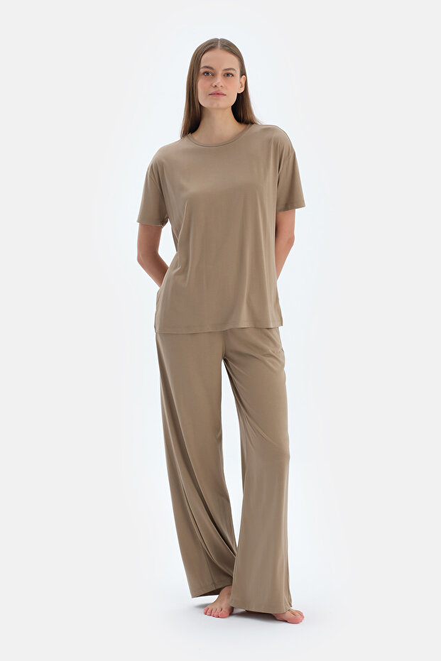 Sütlü Kahve Cepli Basıc Modal Pantolon - 5