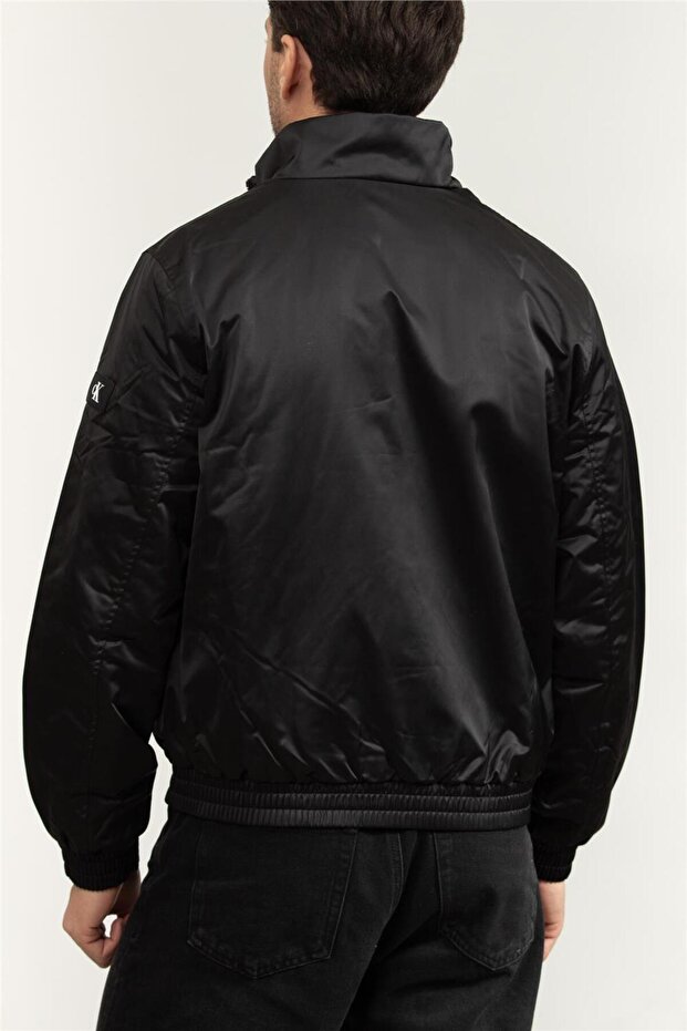 Men Black Padded Zip Mock Neck Jacket - 3