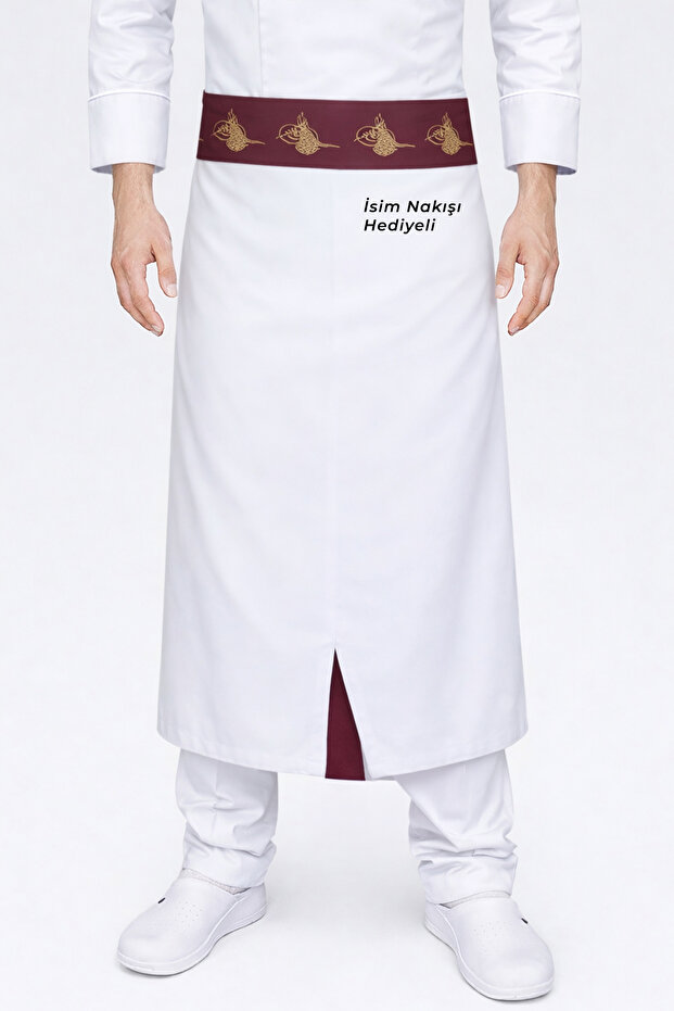 Ottoman Tughra Embroidered Chef Apron with Name Gift, Chef Apron, Waist-Tied Kitchen Aprons