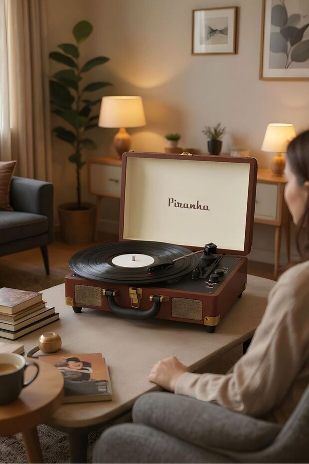 7325 Bluetooth’lu Çantalı Pikap | 33/45/78 Devir | Dahili Hoparlör | RCA & 3.5mm Giriş - 5