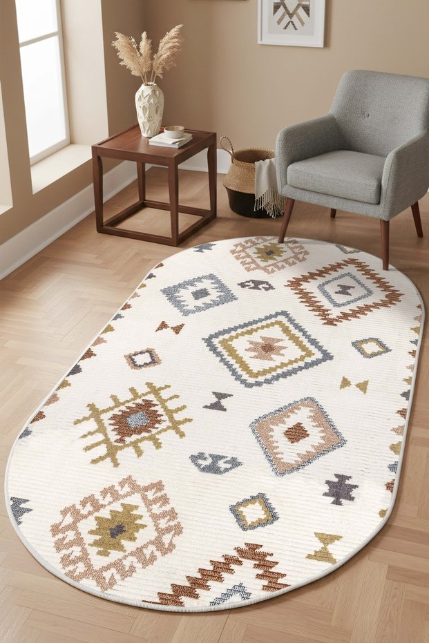 Digital Print Washable Non-Slip Sole Stain Resistant Oval Kitchen Rug Living Room Rug and Runner Rug