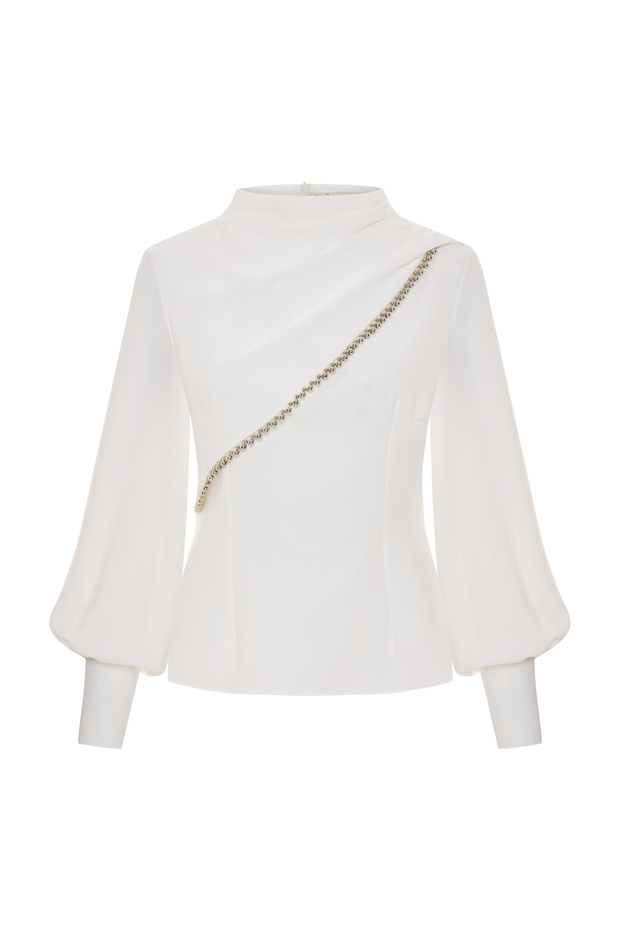 Front Accessorized Blouse - Ecru - 8
