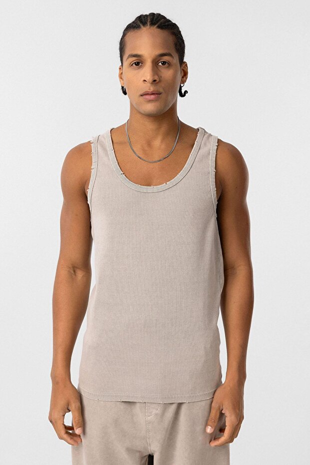 Washable tank top Ribbed Knit athlete stone