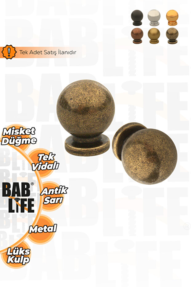 Small Mace Globe Button Antique Yellow 25mm Diameter Drawer Cabinet Furniture Handles